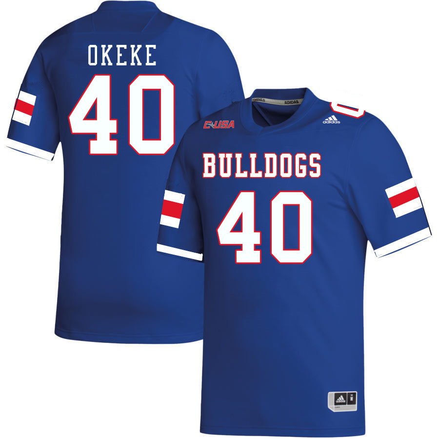 Men-Youth #40 Obinna Okeke Louisiana Tech Bulldogs 2023 College Football Jerseys Stitched Sale-Blue